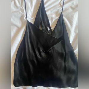 Zara black silk tank top with open back